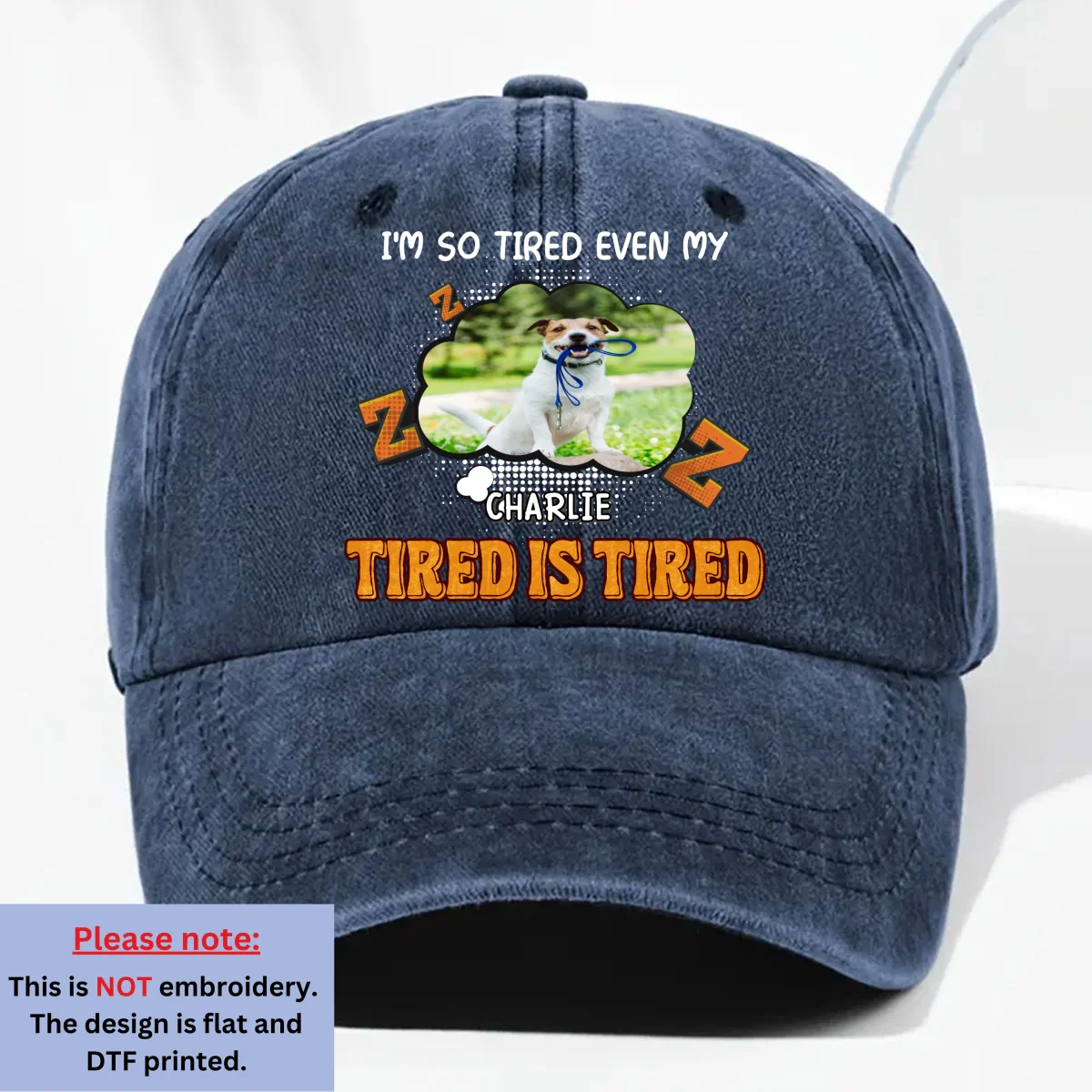 Tired Is Tired Photo - Personalized Custom Vintage Washed Denim Cap - Image 5