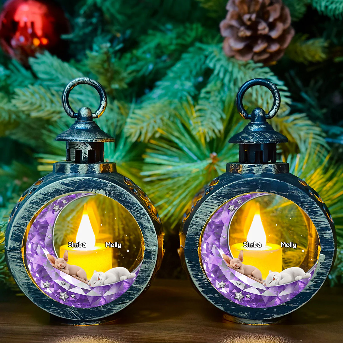 To The Moon And Back Fur Ver - Personalized Custom 3D Effect Christmas Lantern - Image 2