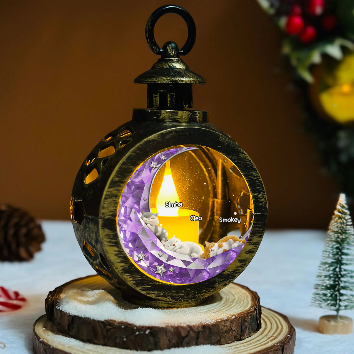 To The Moon And Back Fur Ver - Personalized Custom 3D Effect Christmas Lantern - Image 3