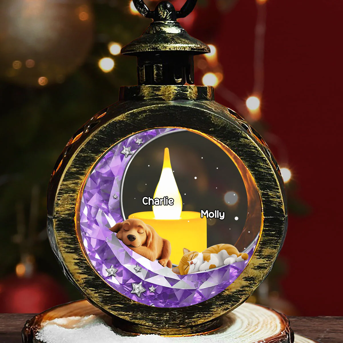To The Moon And Back Fur Ver - Personalized Custom 3D Effect Christmas Lantern - Image 4