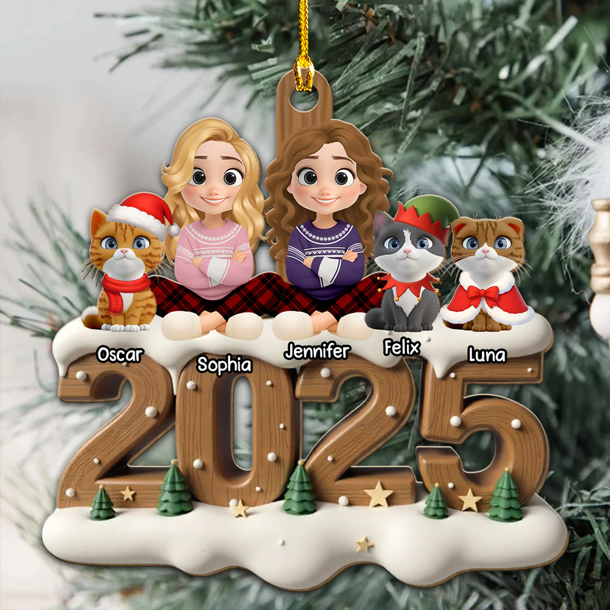 Together With Cats This Year Onwards - Personalized Custom 3D Effect Wood Ornament - Image 3