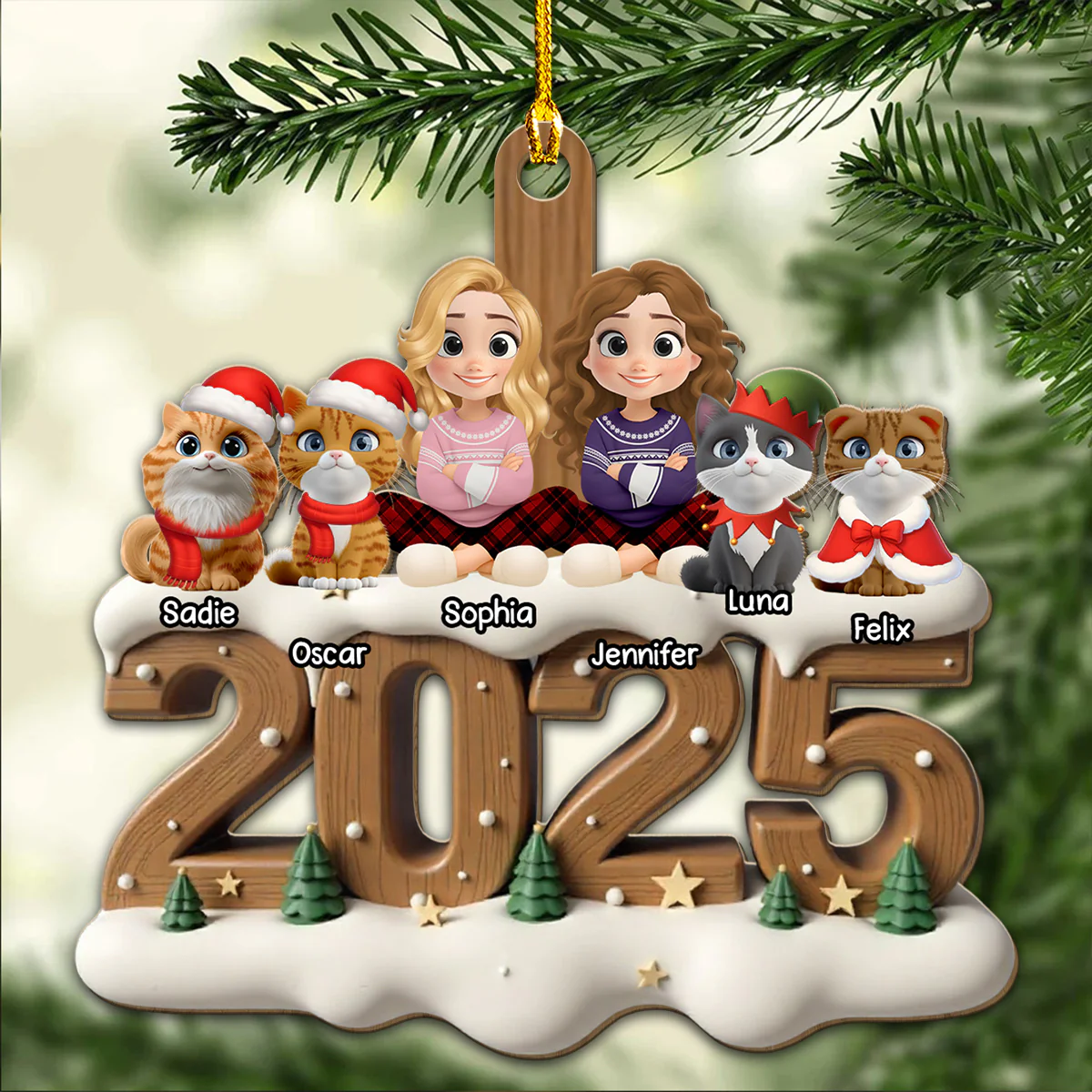 Together With Cats This Year Onwards - Personalized Custom 3D Effect Wood Ornament - Image 4