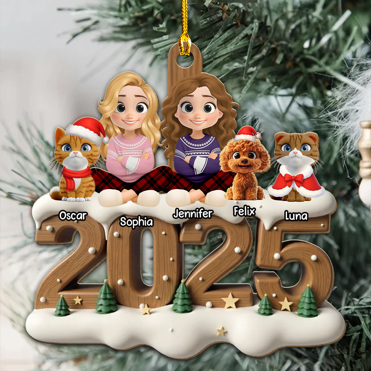 Together With Them This Year Onwards - Personalized Custom 3D Effect Wood Ornament - Image 3