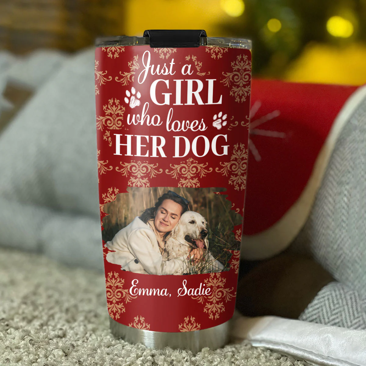 Toile Dog Cartoon Christmas Photo - Personalized Custom Tumbler - Image 3