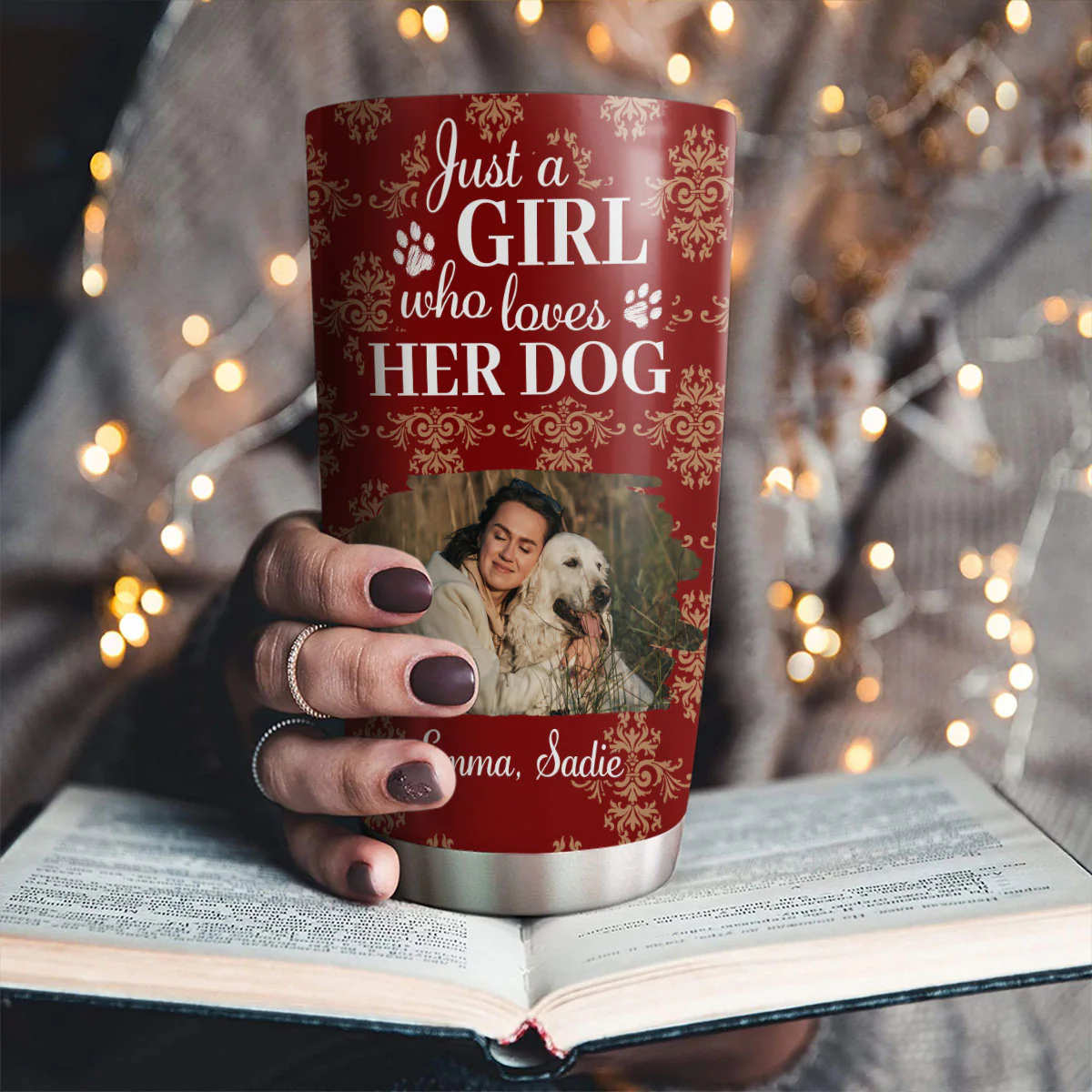 Toile Dog Cartoon Christmas Photo - Personalized Custom Tumbler - Image 4