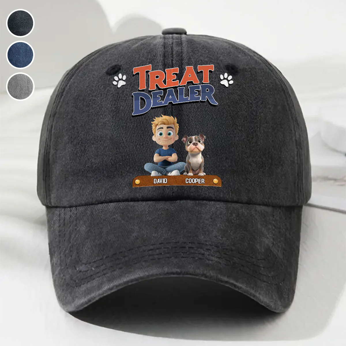 Treat Dealer And Lovely Dog - Personalized Custom Vintage Washed Denim Cap