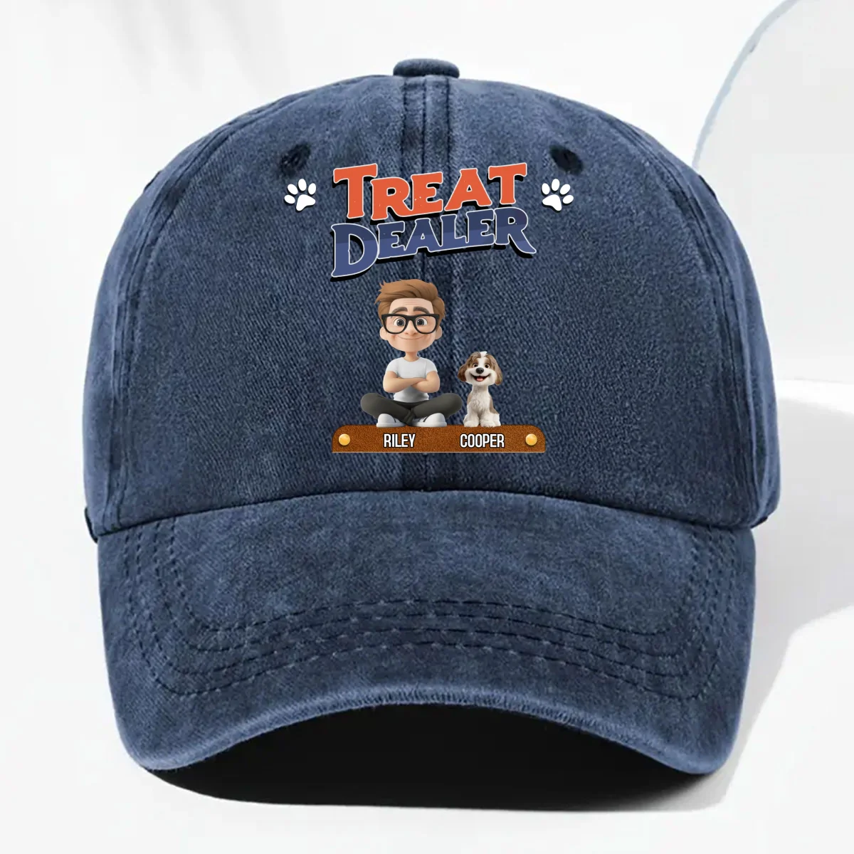 Treat Dealer And Lovely Dog - Personalized Custom Vintage Washed Denim Cap - Image 8