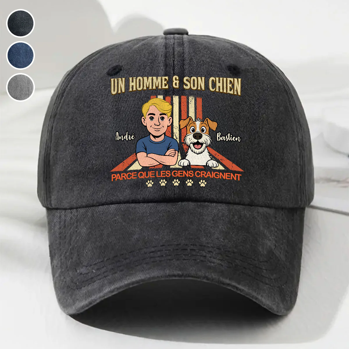 Un homme và son chien rétro - Casquette en denim délavé vintage personnalisée