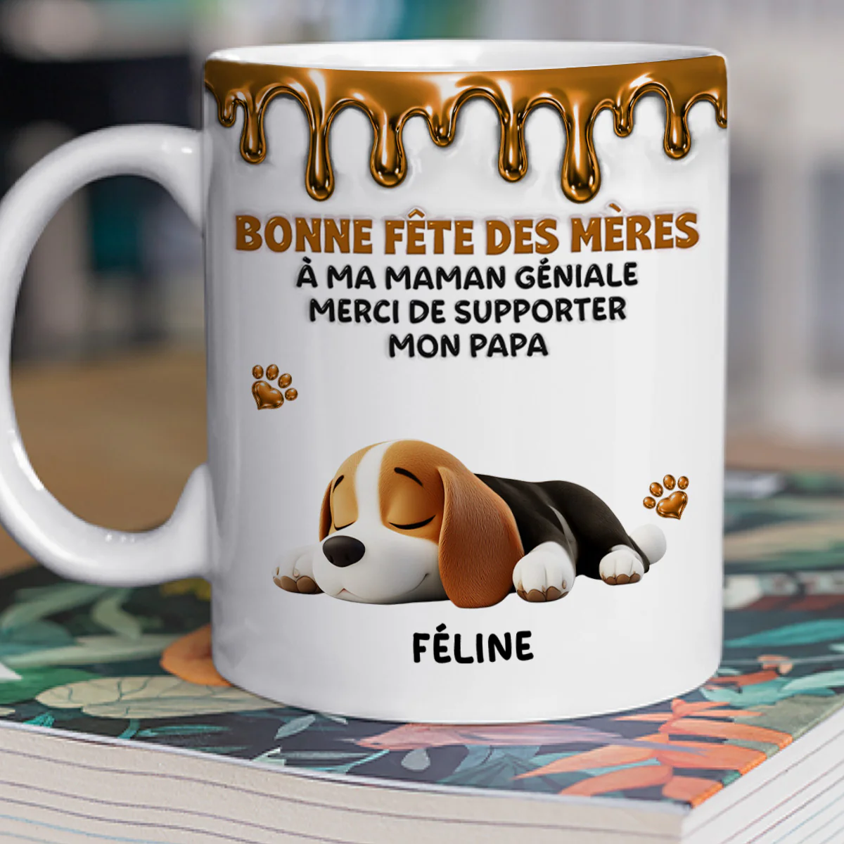 Un moment merveilleux aux côtés d'une maman chien - Muguet à café personnalisé avec effet 3D - Image 3