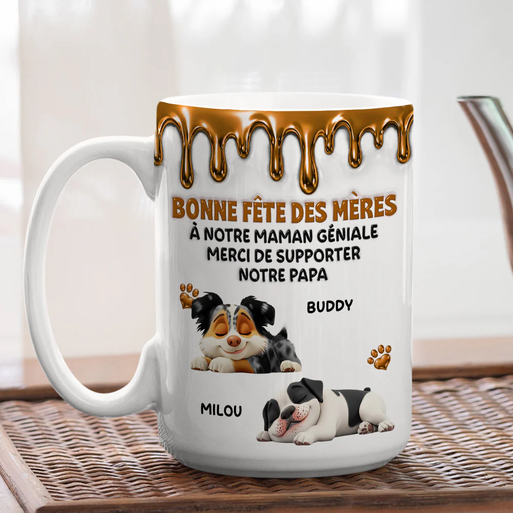 Un moment merveilleux aux côtés d'une maman chien - Muguet à café personnalisé avec effet 3D - Image 4