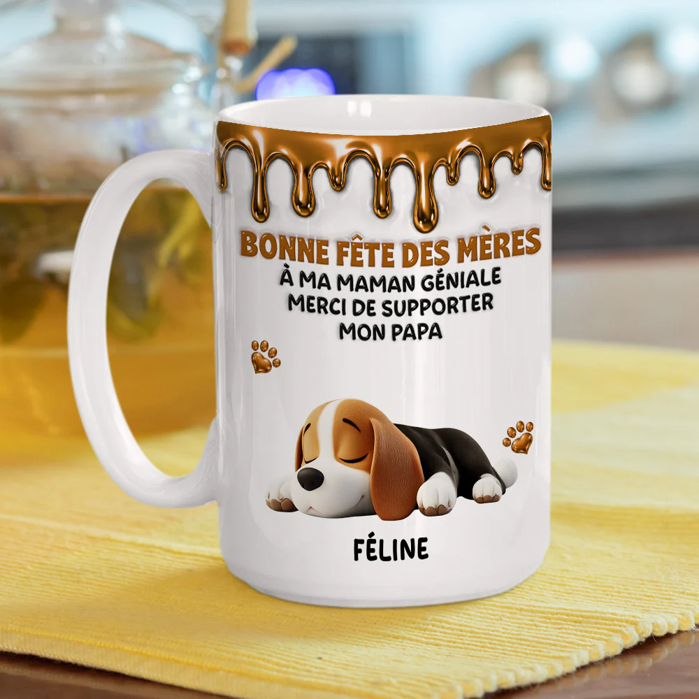 Un moment merveilleux aux côtés d'une maman chien - Muguet à café personnalisé avec effet 3D - Image 5