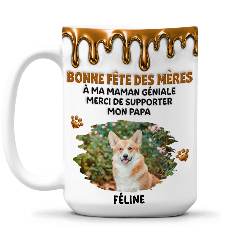 Un moment merveilleux aux côtés d'une maman chien photo - Muguet à café personnalisé avec effet 3D