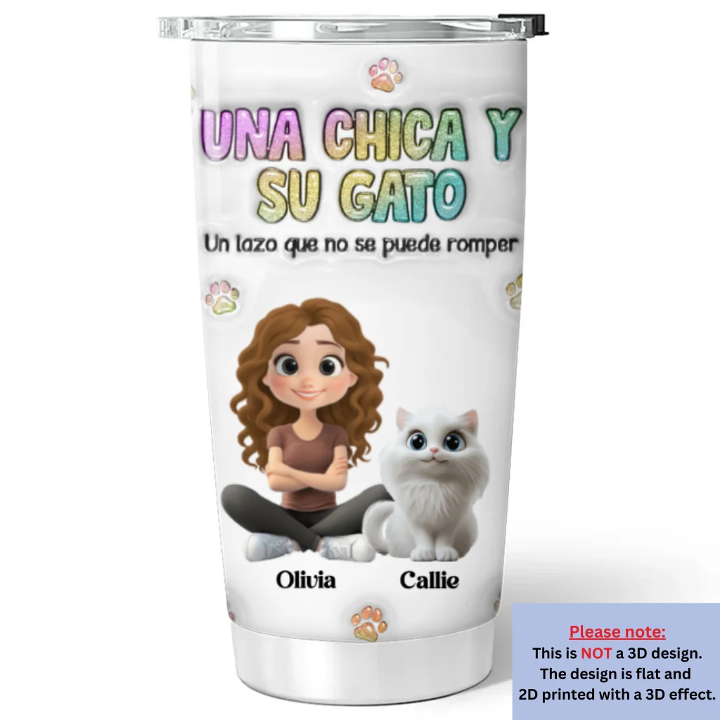 Una chica y su gato – Vaso térmico personalizado con efecto 3D inflado - Image 6