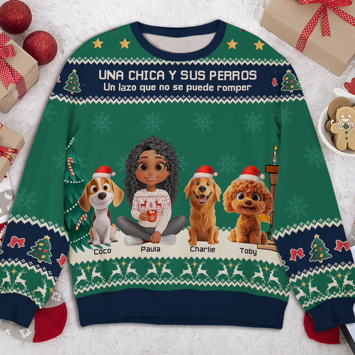 Una Chica y su Perro Navidad – Sudadera Personalizada con Estampado Integral - Image 3