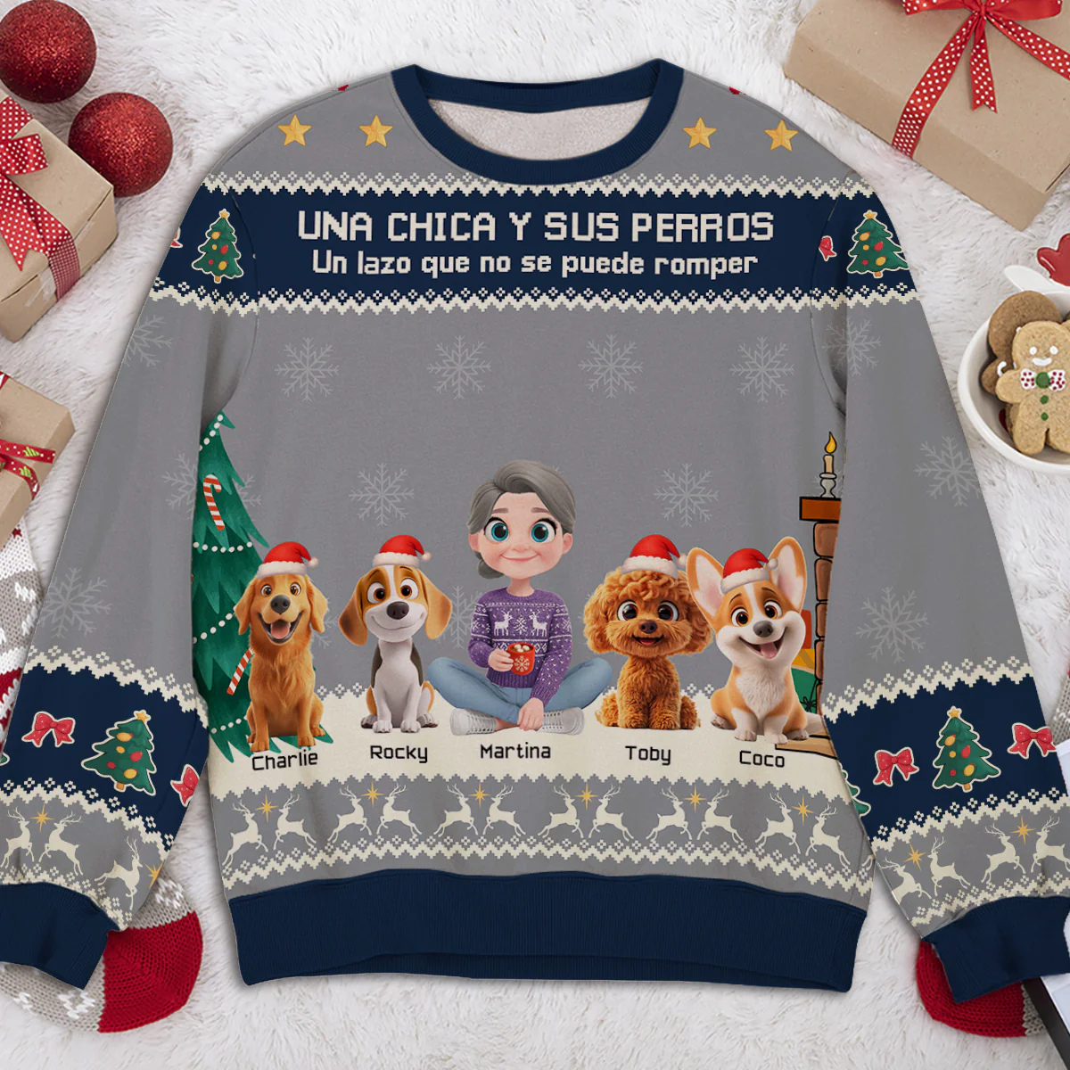 Una Chica y su Perro Navidad – Sudadera Personalizada con Estampado Integral - Image 4