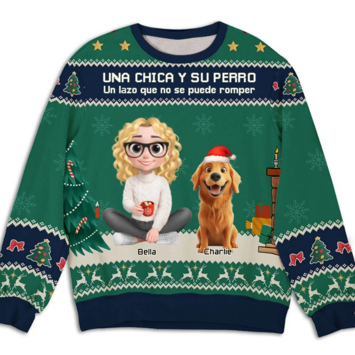 Una Chica y su Perro Navidad – Sudadera Personalizada con Estampado Integral - Image 7