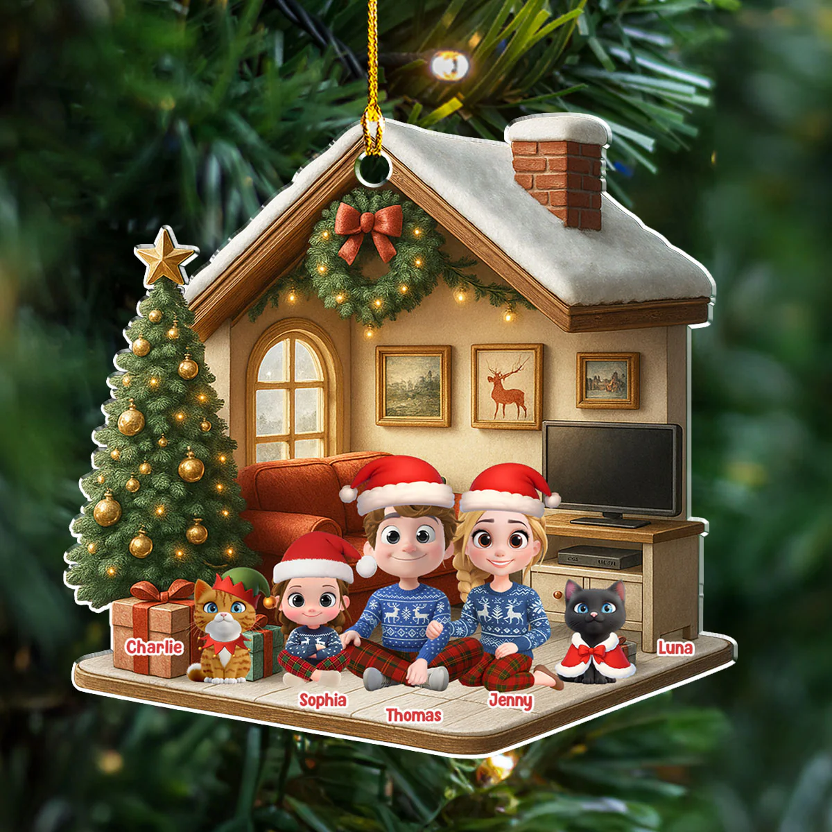 Under A Happy Roof With Cats - Personalized Custom 3D Effect Acrylic Ornament - Image 2