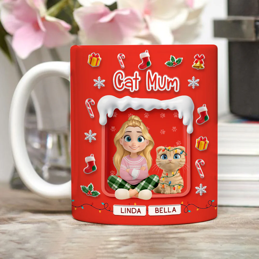 Under The Mistletoe With Cats - Personalized Custom 3D Effect Mug - Image 4