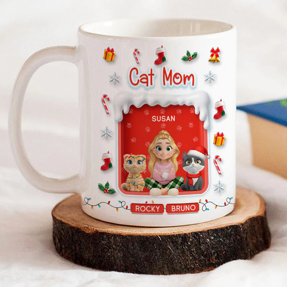 Under The Mistletoe With Cats - Personalized Custom 3D Effect Mug - Image 5