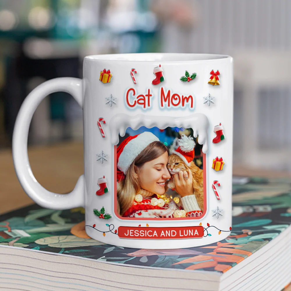 Under The Mistletoe With Cats Photo - Personalized Custom 3D Effect Mug - Image 2