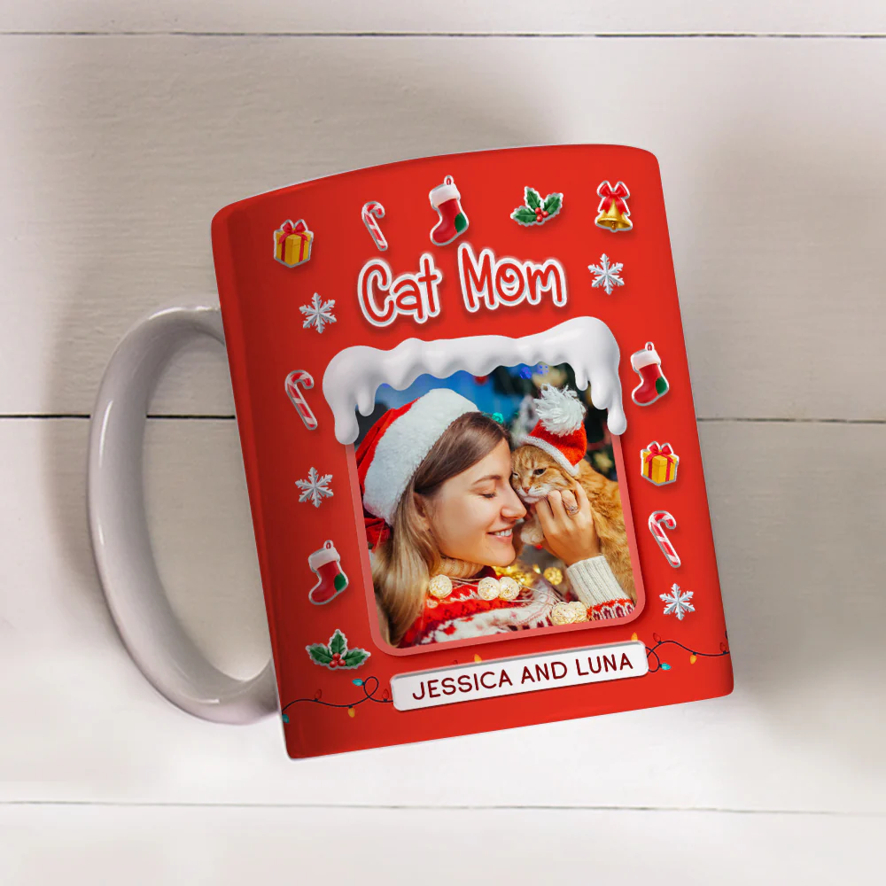 Under The Mistletoe With Cats Photo - Personalized Custom 3D Effect Mug - Image 3