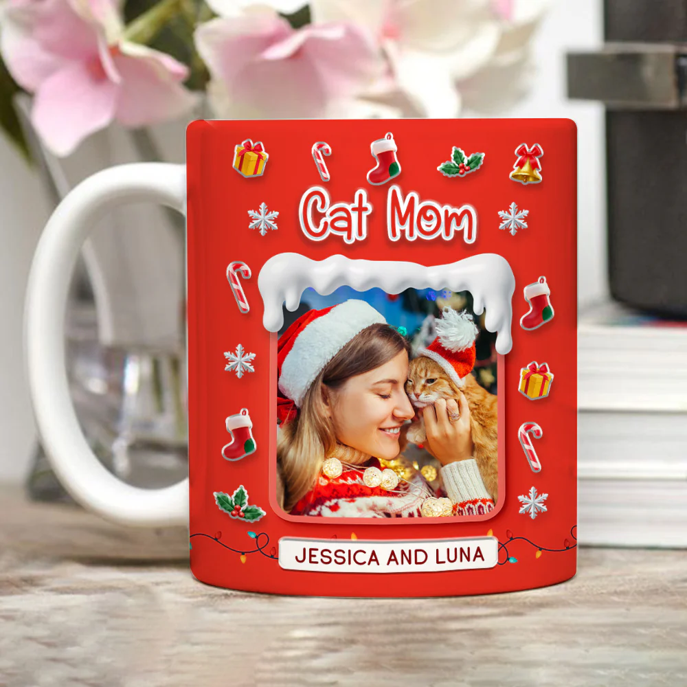 Under The Mistletoe With Cats Photo - Personalized Custom 3D Effect Mug - Image 4