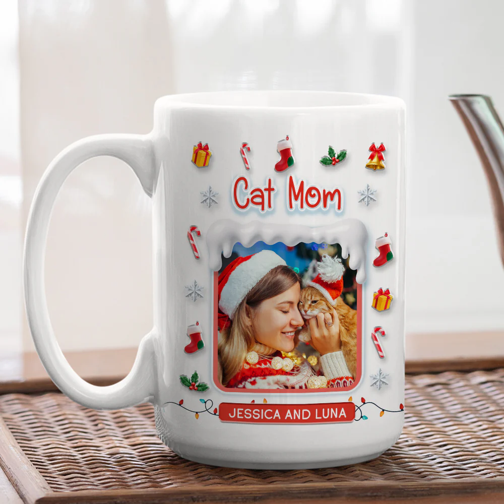 Under The Mistletoe With Cats Photo - Personalized Custom 3D Effect Mug - Image 5