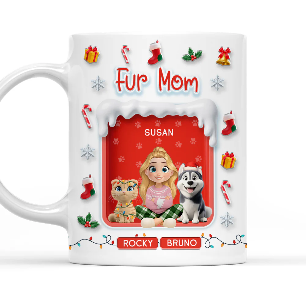 Under The Mistletoe With Fur Babies - Personalized Custom 3D Effect Mug