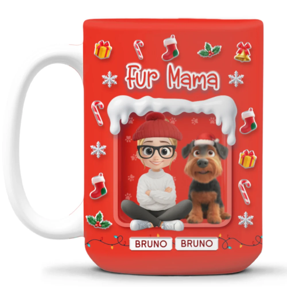 Under The Mistletoe With Fur Babies - Personalized Custom 3D Effect Mug - Image 10