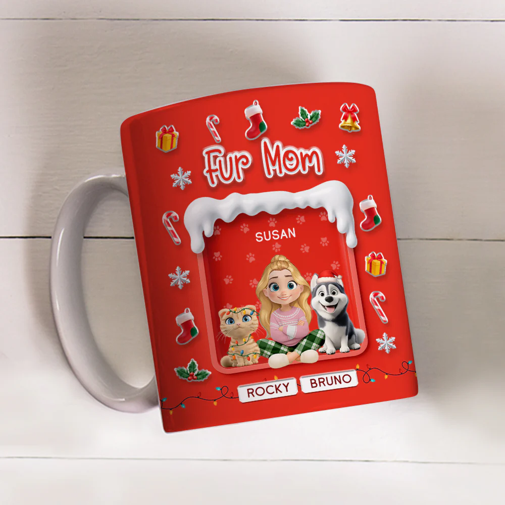 Under The Mistletoe With Fur Babies - Personalized Custom 3D Effect Mug - Image 2