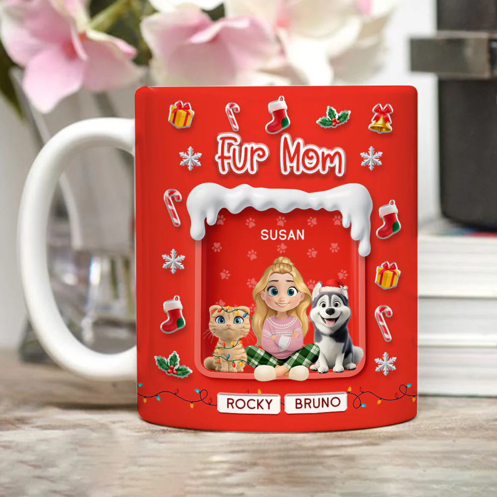 Under The Mistletoe With Fur Babies - Personalized Custom 3D Effect Mug - Image 3