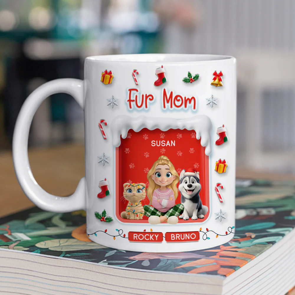 Under The Mistletoe With Fur Babies - Personalized Custom 3D Effect Mug - Image 4