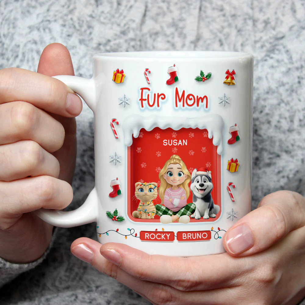 Under The Mistletoe With Fur Babies - Personalized Custom 3D Effect Mug - Image 5