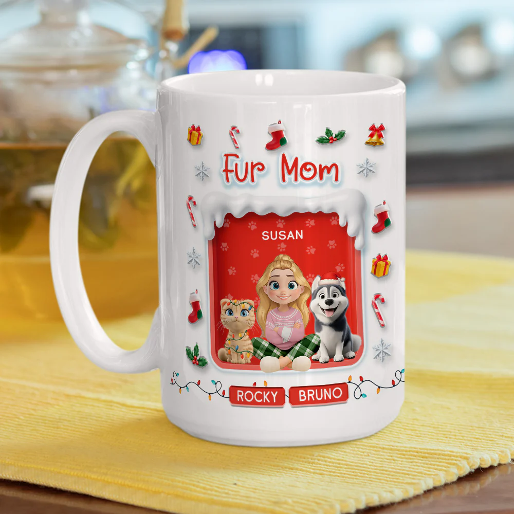 Under The Mistletoe With Fur Babies - Personalized Custom 3D Effect Mug - Image 6