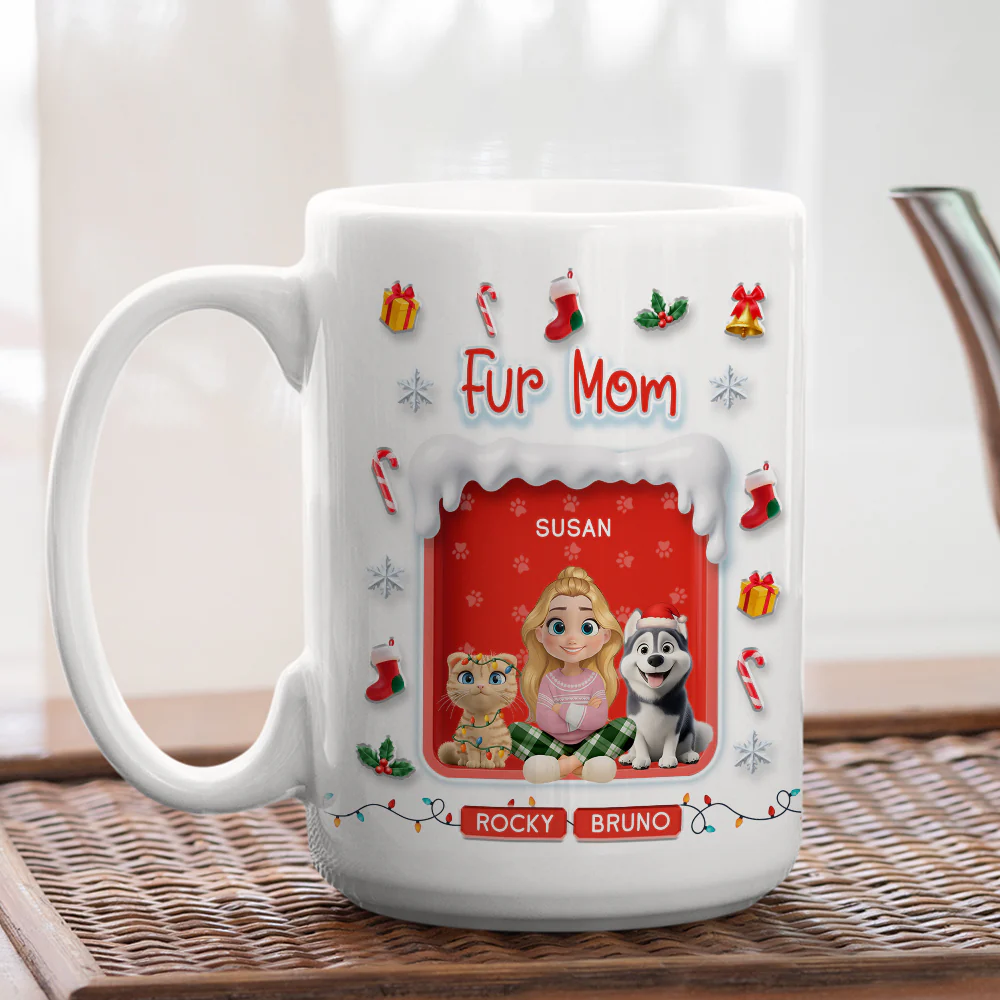 Under The Mistletoe With Fur Babies - Personalized Custom 3D Effect Mug - Image 7