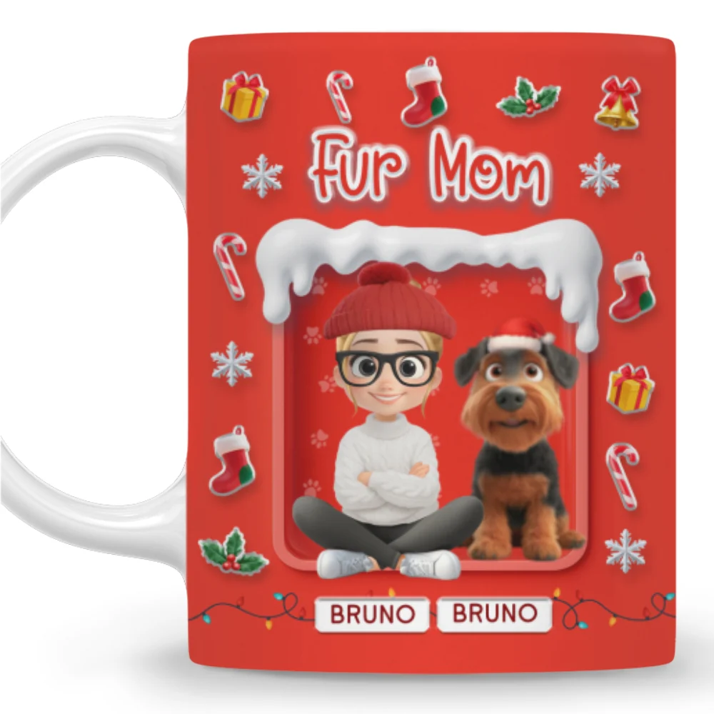 Under The Mistletoe With Fur Babies - Personalized Custom 3D Effect Mug - Image 9