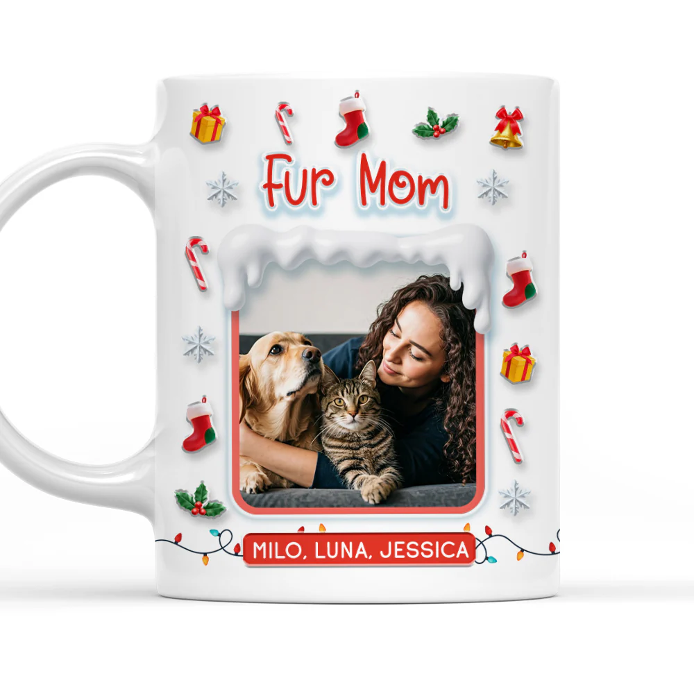Under The Mistletoe With Fur Babies Photo - Personalized Custom 3D Effect Mug