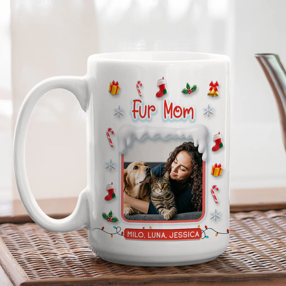 Under The Mistletoe With Fur Babies Photo - Personalized Custom 3D Effect Mug - Image 2