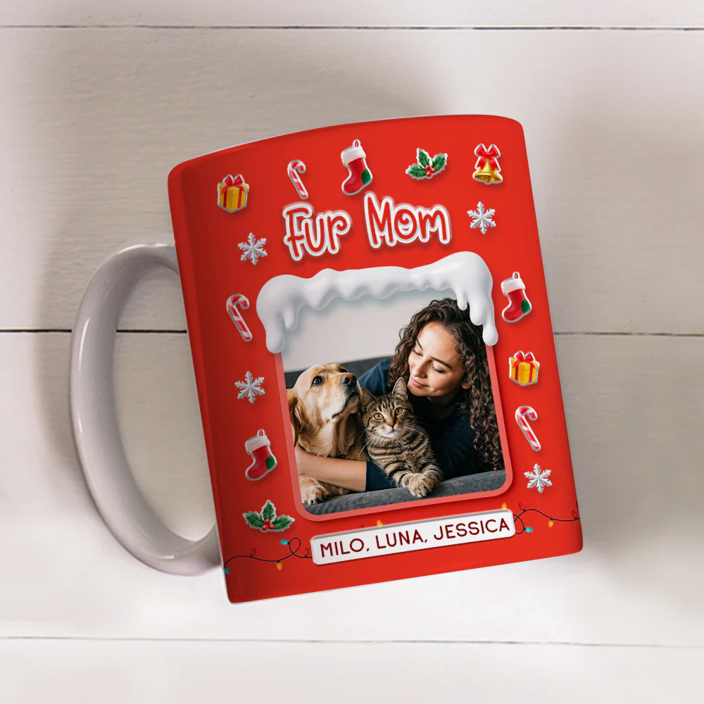 Under The Mistletoe With Fur Babies Photo - Personalized Custom 3D Effect Mug - Image 3