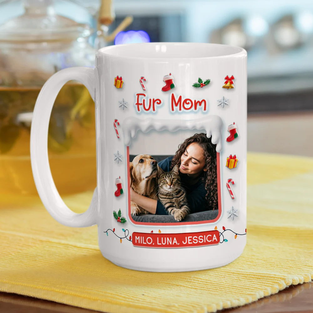Under The Mistletoe With Fur Babies Photo - Personalized Custom 3D Effect Mug - Image 4