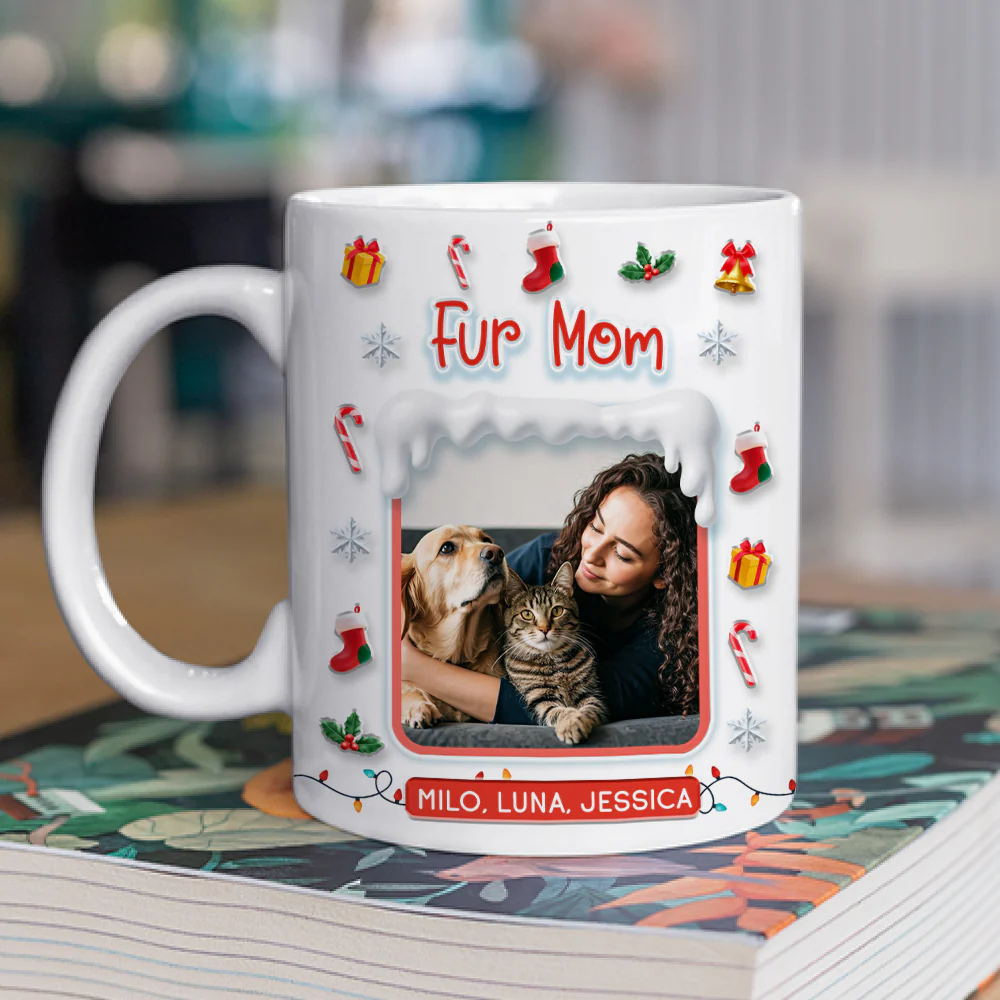 Under The Mistletoe With Fur Babies Photo - Personalized Custom 3D Effect Mug - Image 5
