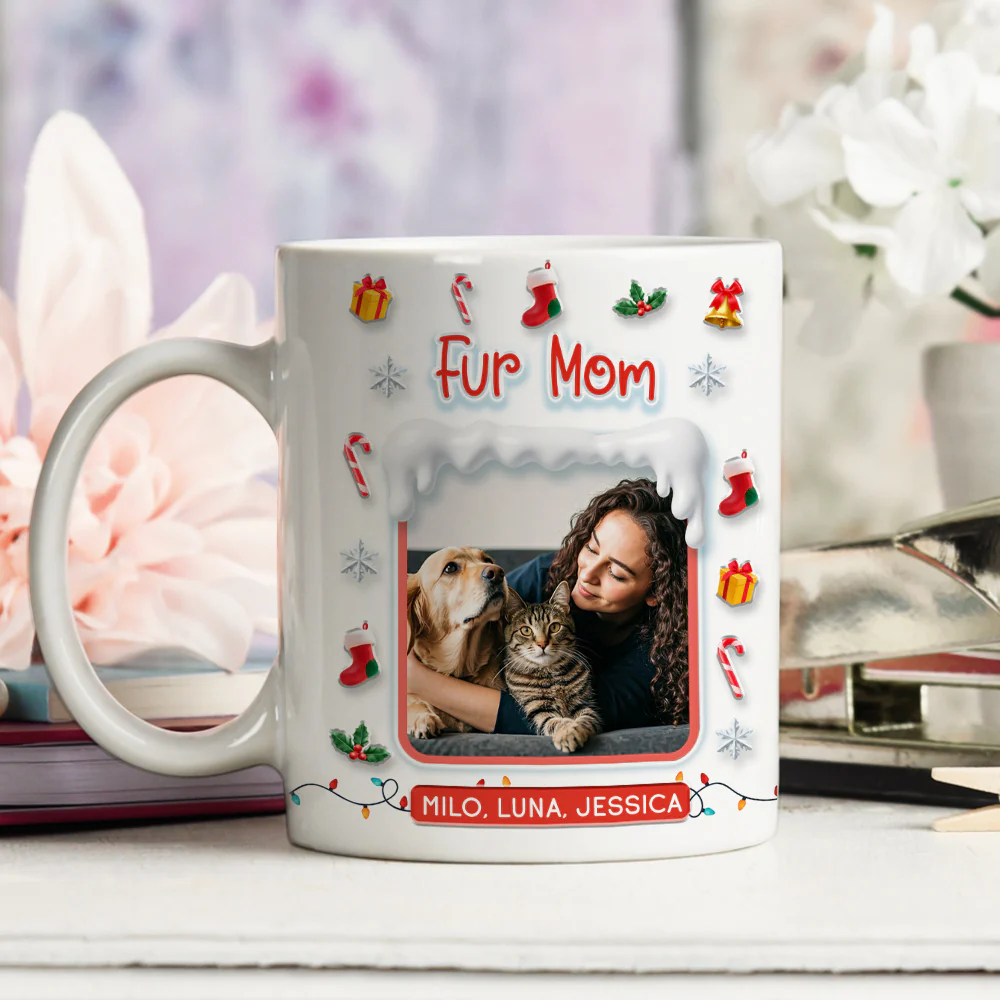 Under The Mistletoe With Fur Babies Photo - Personalized Custom 3D Effect Mug - Image 6