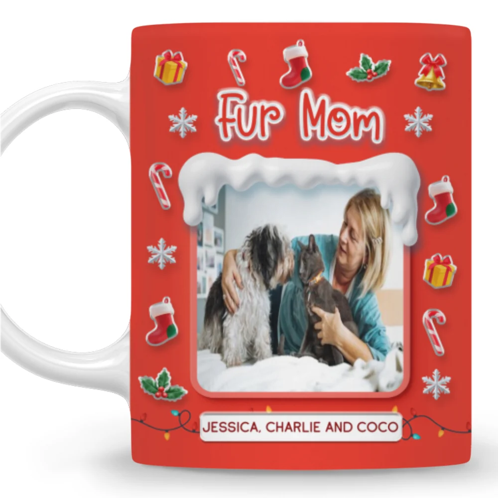 Under The Mistletoe With Fur Babies Photo - Personalized Custom 3D Effect Mug - Image 8