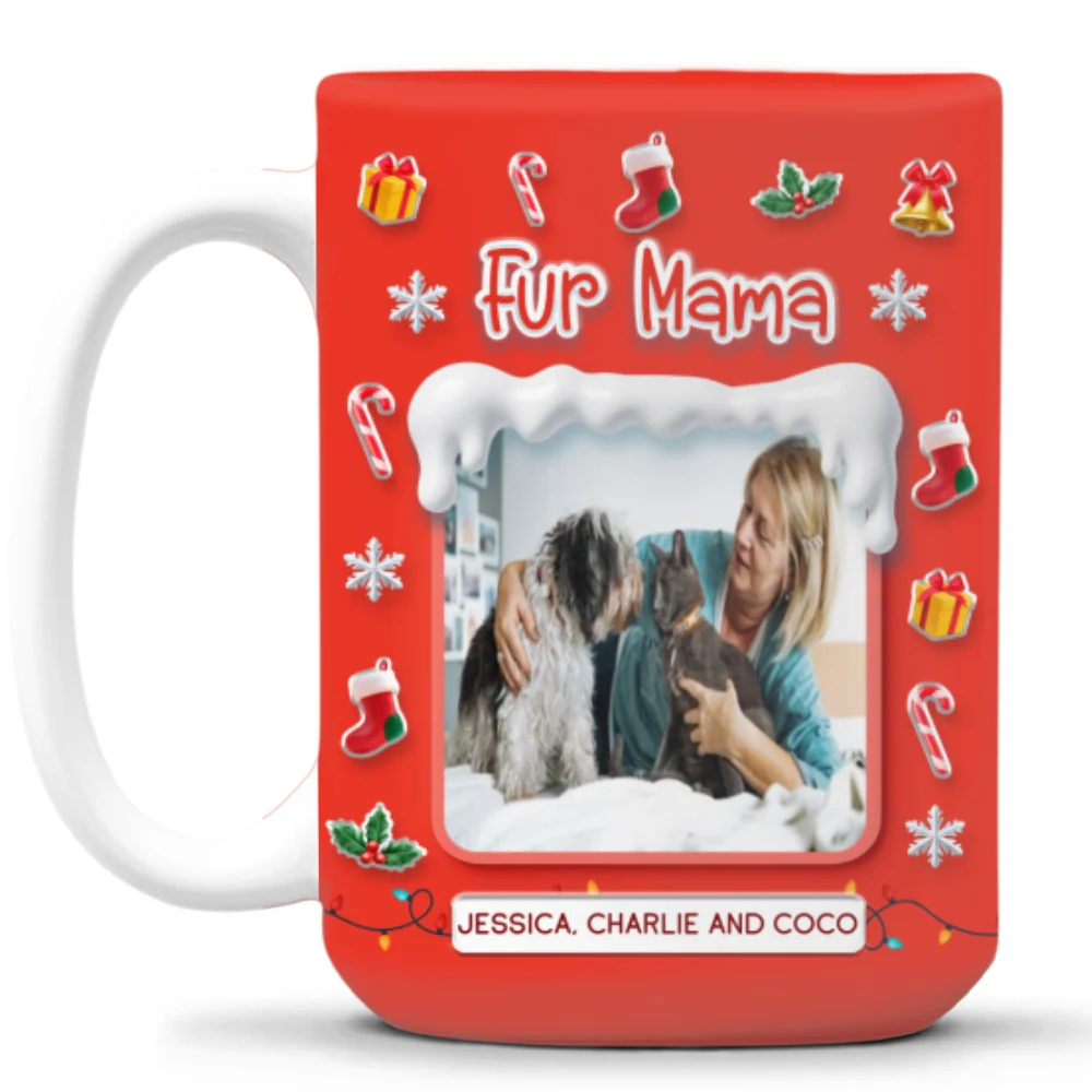 Under The Mistletoe With Fur Babies Photo - Personalized Custom 3D Effect Mug - Image 9