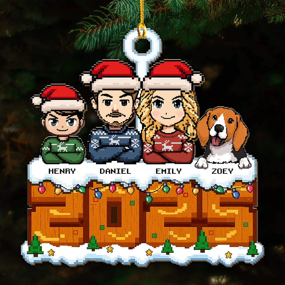 Us In This Blocky Year - Personalized Custom 3D Effect Wood Ornament