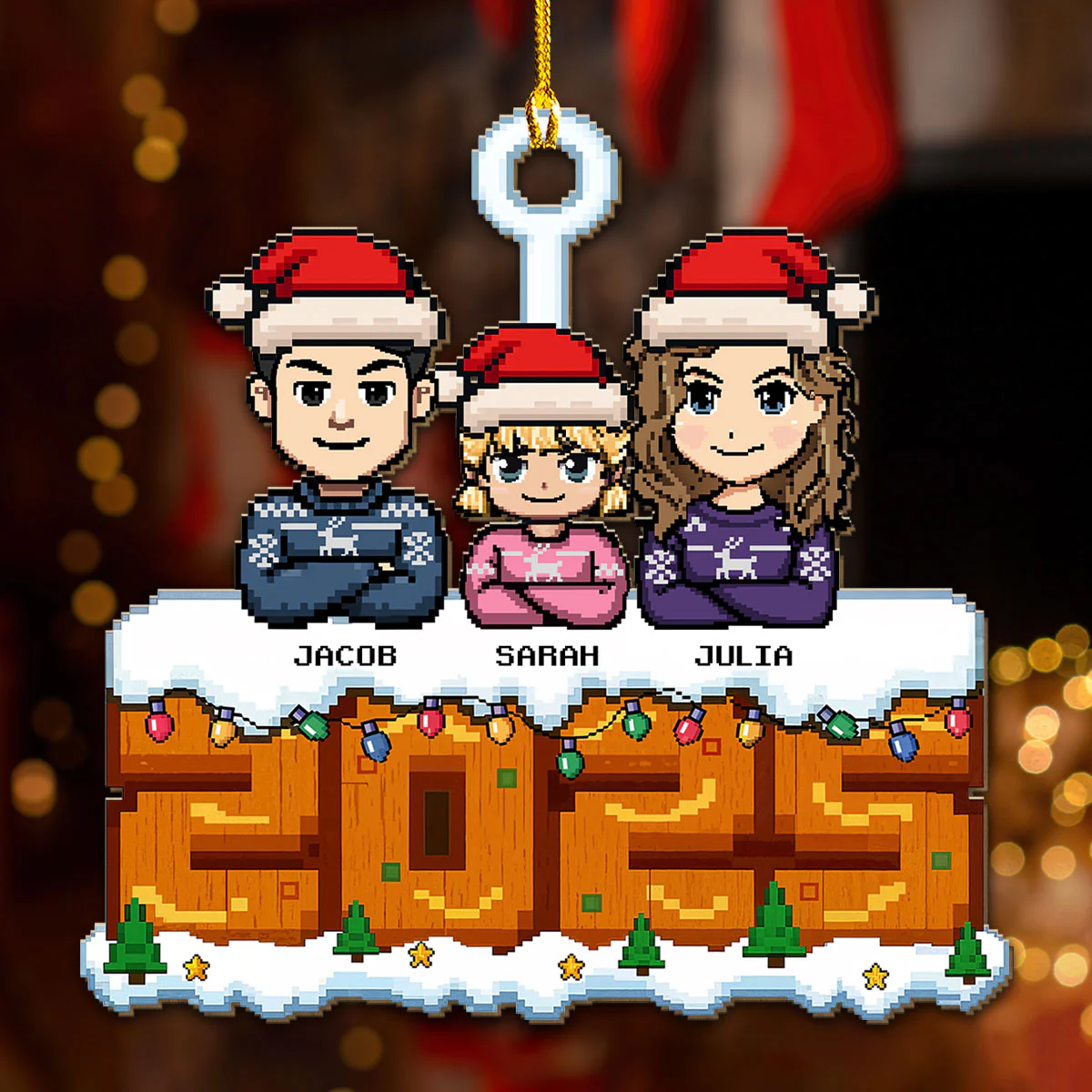 Us In This Blocky Year - Personalized Custom 3D Effect Wood Ornament - Image 2