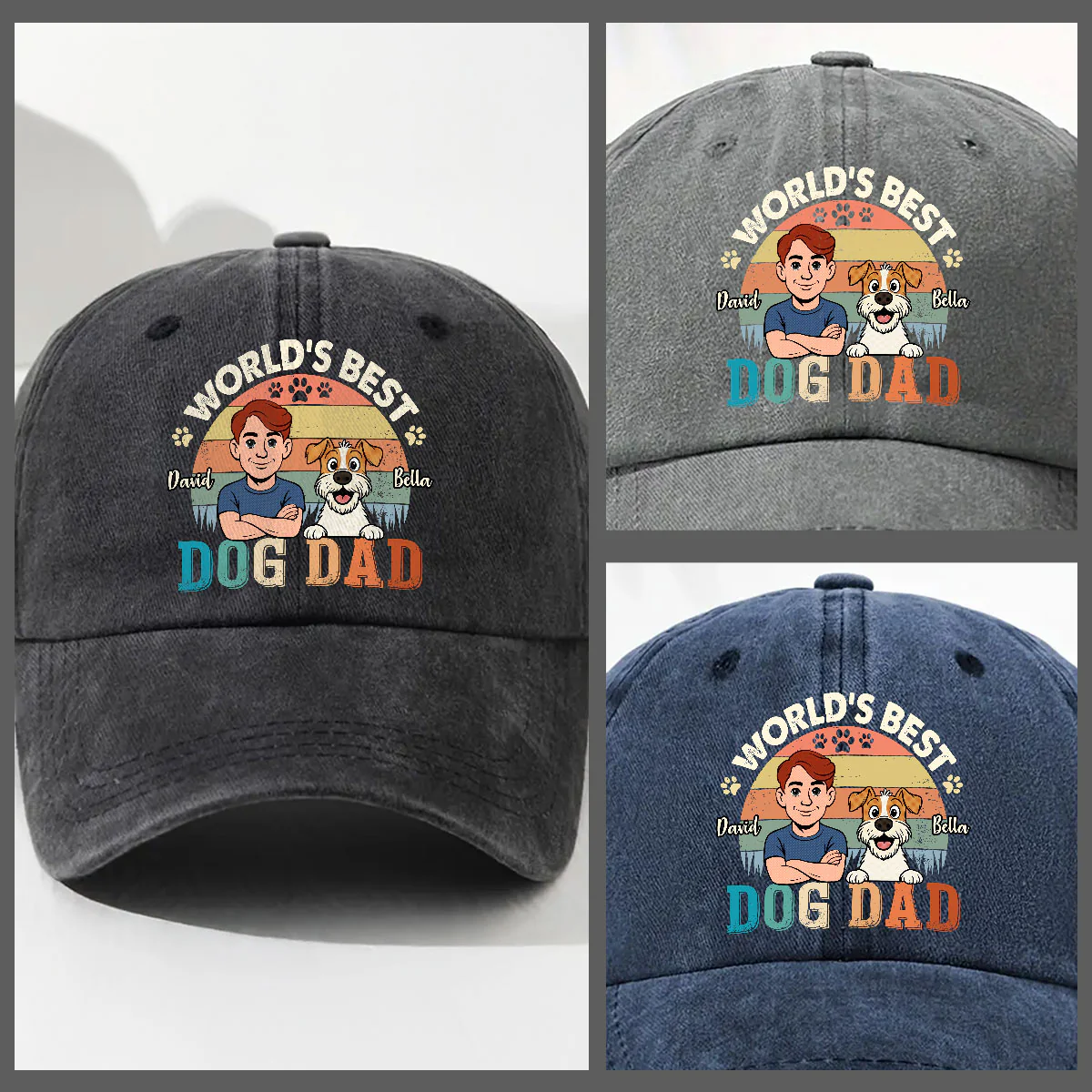Vintage Comic Dog And Human - Personalized Custom Vintage Washed Denim Cap - Image 3