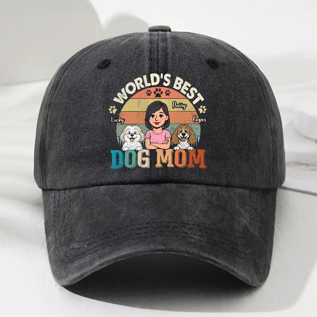 Vintage Comic Dog And Human - Personalized Custom Vintage Washed Denim Cap - Image 5