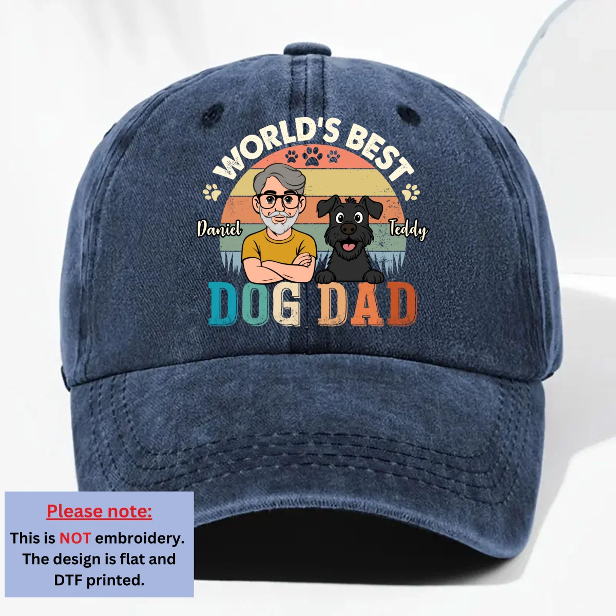 Vintage Comic Dog And Human - Personalized Custom Vintage Washed Denim Cap - Image 7