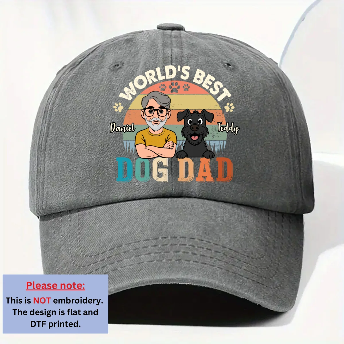 Vintage Comic Dog And Human - Personalized Custom Vintage Washed Denim Cap - Image 8